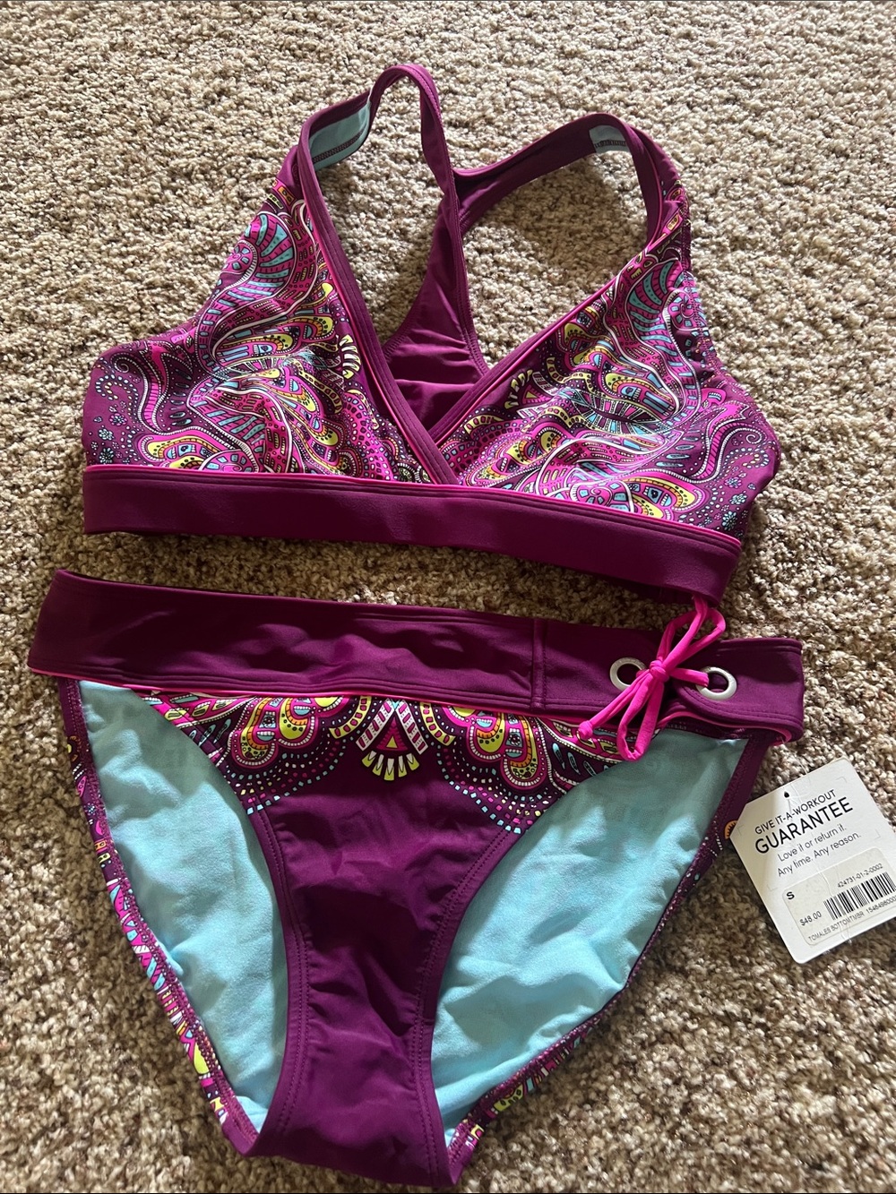 Athleta Purple Paisley Print Bikini Set